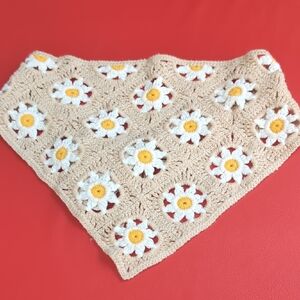 Handmade Floral Crochet Hair Scarf - Beige and Yellow
